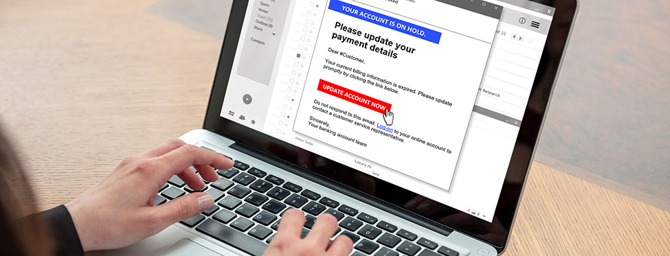 Email client list, woman working with a computer laptop, inbox e mail messages on the screen, business office desk background